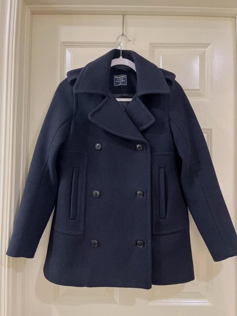 Abercrombie & Fitch Navy Double-Breasted Pea Coat
